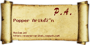 Popper Arikán névjegykártya